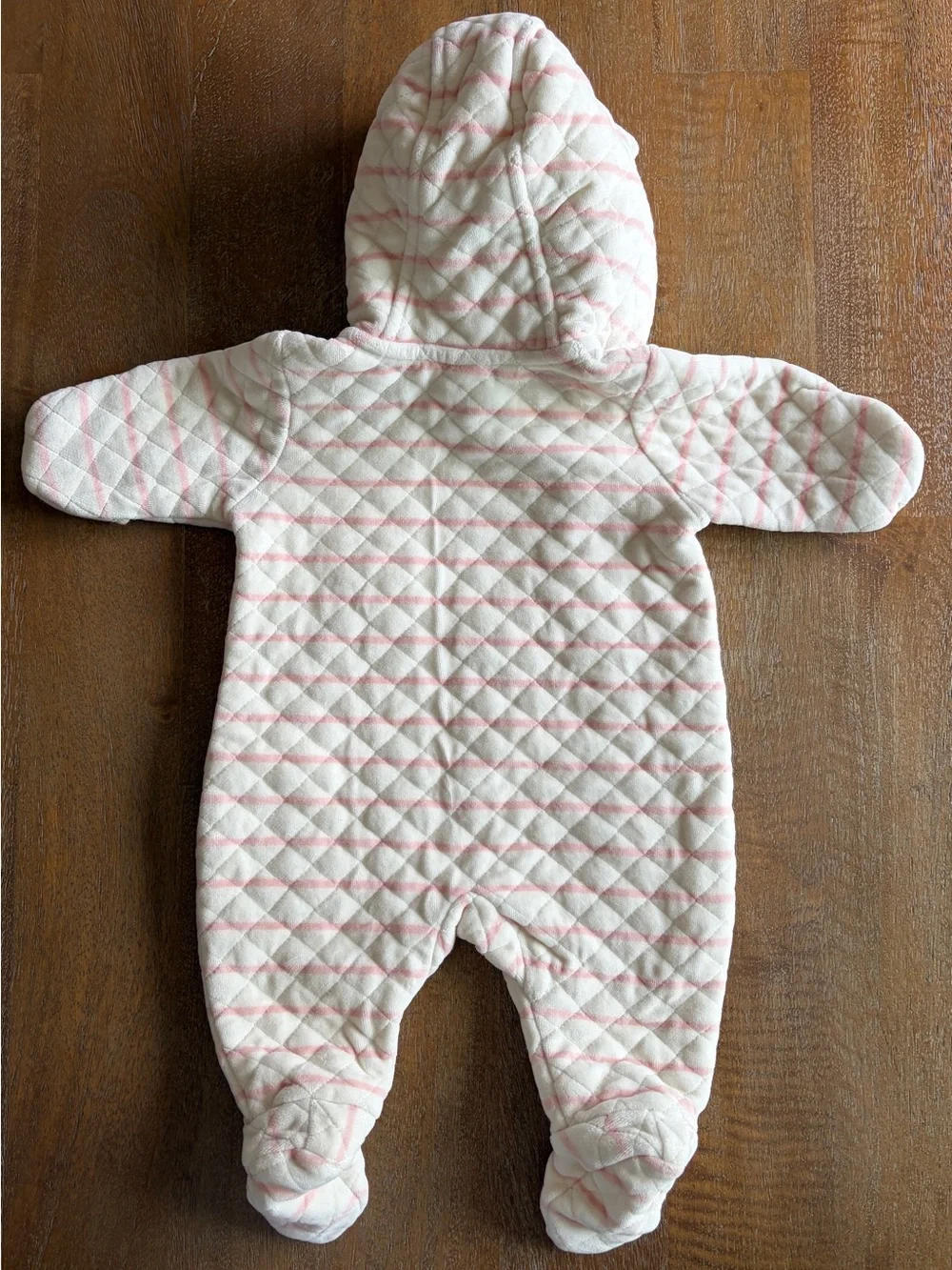 Nordstrom Cream & Pink Quilted Hooded Footed One-Piece